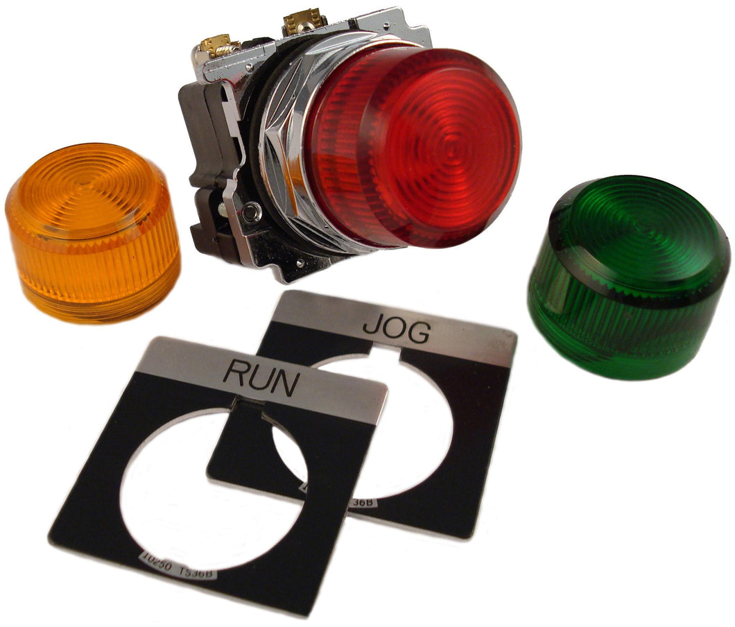 Eaton 10250T34R-POP Indicator Light, Red, Green, Amber, 120VAC, 2 Plates, 30mm, P-O-P Eaton 10250T34R-POP