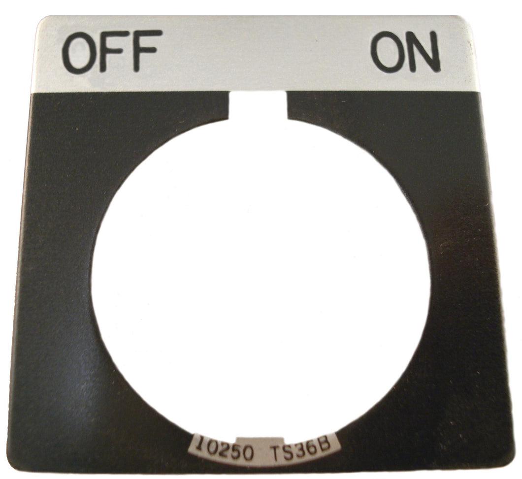 Eaton 10250TS42 30mm, Legend Plate, OFF-ON, Black Field, Square Eaton 10250TS42