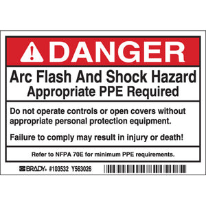 Brady 103532 DP- 3.5x5 Arc Flash & Shock Label, 5 Pk Brady 103532