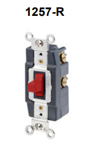 Leviton 1257-R Momentary Toggle Switch, 1-Pole, Double Throw, Center OFF, 20A, Red Leviton 1257-R