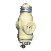 Leviton 1406-I Lampholder, Pull Chain, (2) Outlets, Ivory Leviton 1406-I