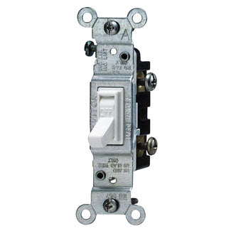 Leviton 1451-2W Single-Pole Toggle Switch, 15A, 120VAC, White, Residential Grade Leviton 1451-2W