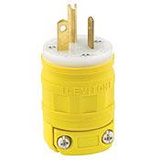 Leviton 14W33 20 Amp Watertight Plug, 125V, 5-20P, Rubber, Yellow, Grounding Leviton 14W33