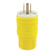 Leviton 14W47 15 Amp Watertight Plug, 125V, 5-15P, Rubber, Yellow, Grounding Leviton 14W47