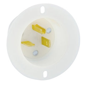 Leviton 15378-C 20 Amp Flanged Inlet, 125V, 5-20P, Nylon, White Leviton 15378-C