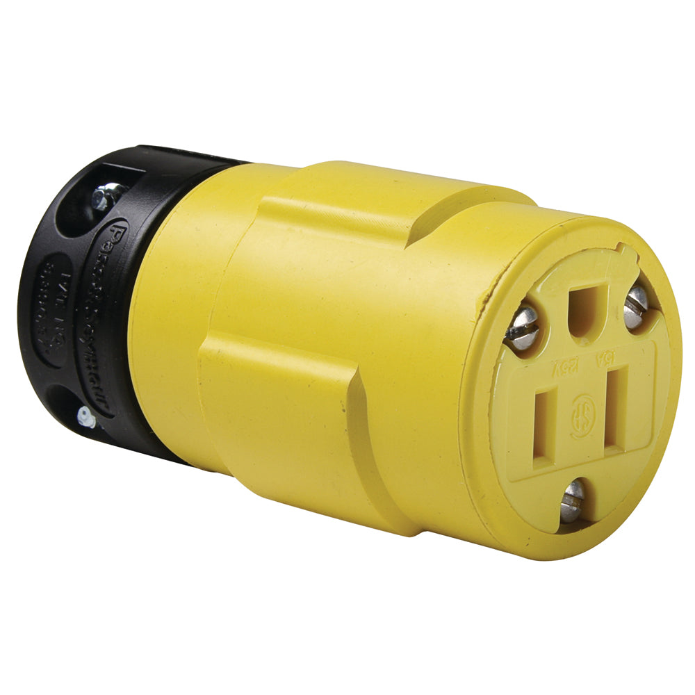 Woodhead 1547 Connector, Rubber, 15A, 125V, NEMA 5-15R, Yellow Woodhead 1547