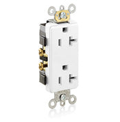 Leviton 16342-W 20A Decora Duplex Receptacle, 125V, 5-20R, White, Side Wired, Spec Leviton 16342-W