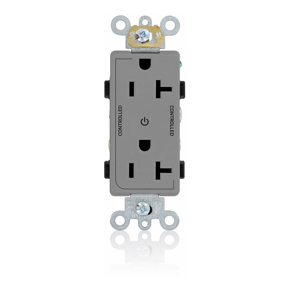 Leviton 16352-2PG 20A Decora Duplex Receptacle, 125V, 5-20R, Grey, Back and Side Wired, 2P Controlled Leviton 16352-2PG
