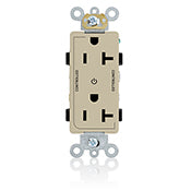 Leviton 16352-2PI 20A Decora Duplex Receptacle, 125V, 5-20R, Ivory, Back and Side Wired, 2P Controlled Leviton 16352-2PI