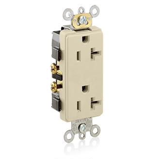 Leviton 16352-I 20A Decora Duplex Receptacle, 125V, 5-20R, Ivory, Side Wired, Hvy Duty Leviton 16352-I