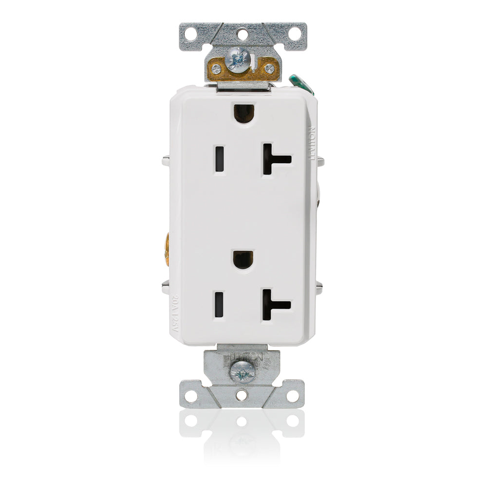 Leviton 16352-W 20A Decora Duplex Receptacle, 125V, 5-20R, White, Side Wired, Hvy Duty Leviton 16352-W