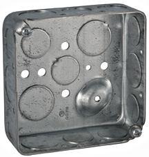 Hubbell-Raco 192 4" Square Box, Drawn, Metallic, 1-1/2" Deep, NM Cable Clamps Hubbell-Raco 192