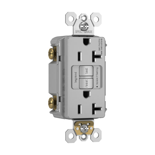 Pass & Seymour 2097-GRY Spec-Grade GFCI Receptacle, Self-Test, 20A, Gray Pass & Seymour 2097-GRY