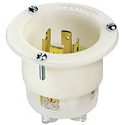 Leviton 2435 Locking Flanged Inlet, 20A, 480V 3 Phase, L16-20, White Leviton 2435