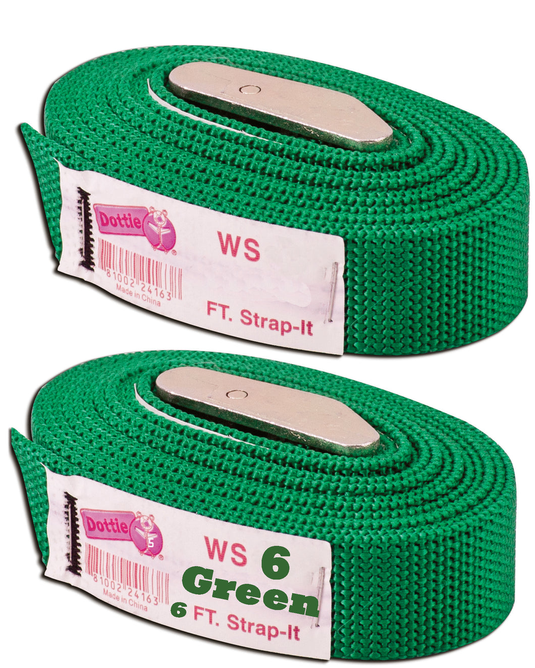 Dottie 2WS06 Web Straps w/ Buckle, 6', Nylon, Green, 2-Pack Dottie 2WS06