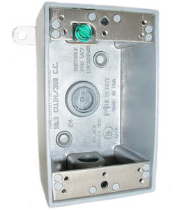 Mulberry Metal 30209 Weatherproof Outlet Box, 1-Gang, 2" Deep, (4) 1/2" Hubs, Aluminum Mulberry Metal 30209