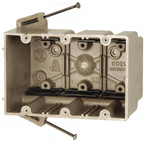 Allied Moulded 3303-NK Switch/Outlet Box, 3-Gang, Depth: 3", Nail-On, Non-Metallic Allied Moulded 3303-NK