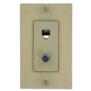 Leviton 40159-I Wall Plate & Connector, F Coaxial and Telephone Jack, Decora, Ivory Leviton 40159-I