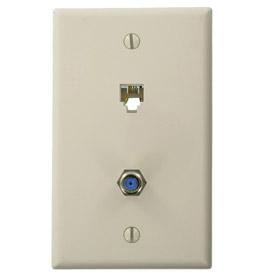 Leviton 40259-T Wall Plate & Connector, F Coaxial and Telephone Jack, Light Almond Leviton 40259-T
