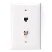 Leviton 40539-CMW Wall Plate & Connector, F Coaxial and Telephone Jack, 1-Gang, White Leviton 40539-CMW