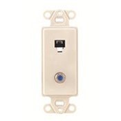 Leviton 40659-T Wallplate Insert, 2-Port, Telephone/Video, 6P4C, F-Connector, Almond Leviton 40659-T