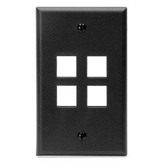 Leviton 41080-4EP Wallplate, Quickport, Box Mount, 4-Port, 1-Gang, Black Leviton 41080-4EP