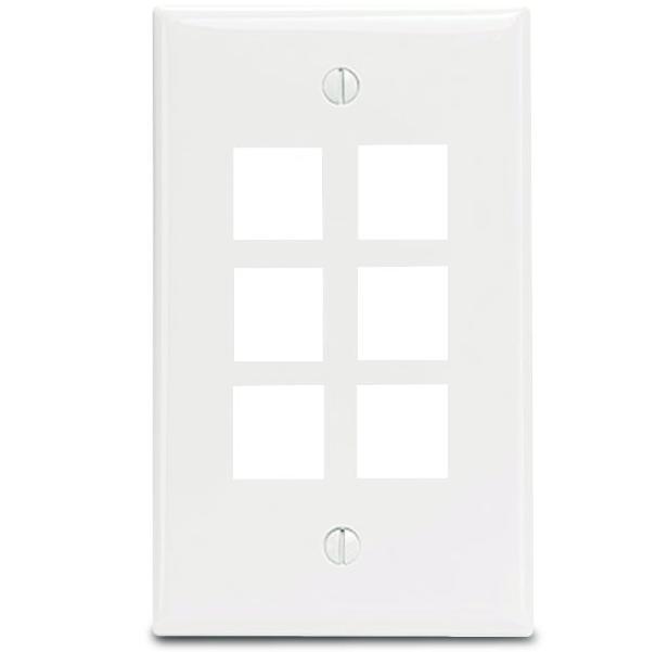 Leviton 41080-6WP Wallplate, Quickport, Box Mount, 6-Port, 1-Gang, White Leviton 41080-6WP