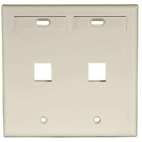 Leviton 42080-2IP Wallplate, QuickPort, 2-Gang, 2-Port, Box Mount, ID Windows, Ivory Leviton 42080-2IP