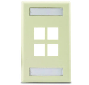 Leviton 42080-4IS Wallplate, QuickPort, 1-Gang, 4-Port, Box Mount, ID Windows, Ivory Leviton 42080-4IS