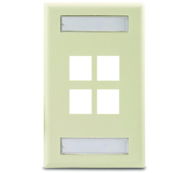 Leviton 42080-4IS Wallplate, QuickPort, 1-Gang, 4-Port, Box Mount, ID Windows, Ivory Leviton 42080-4IS