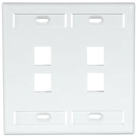 Leviton 42080-4WP Wallplate, QuickPort, 2-Gang, 4-Port, Box Mount, ID Windows, White Leviton 42080-4WP