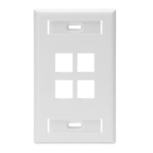 Leviton 42080-4WS Wallplate, QuickPort, 1-Gang, 4-Port, Box Mount, ID Windows, White Leviton 42080-4WS