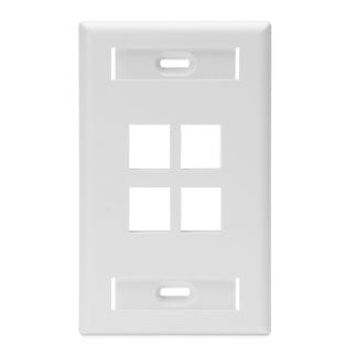 Leviton 42080-4WS Wallplate, QuickPort, 1-Gang, 4-Port, Box Mount, ID Windows, White Leviton 42080-4WS