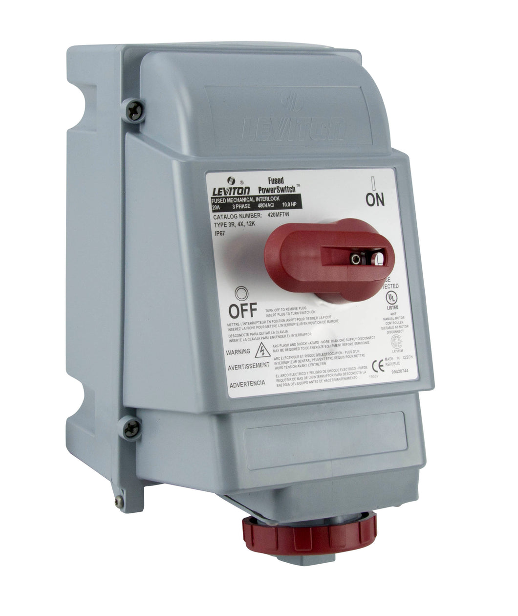 Leviton 420MF7W 20 Amp, 480 Volt Mech. Interlock, Watertight Leviton 420MF7W