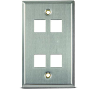 Leviton 43080-1S4 Wallplate, QuickPort, 1-Gang, 4-Port, Box Mount, Stainless Steel Leviton 43080-1S4
