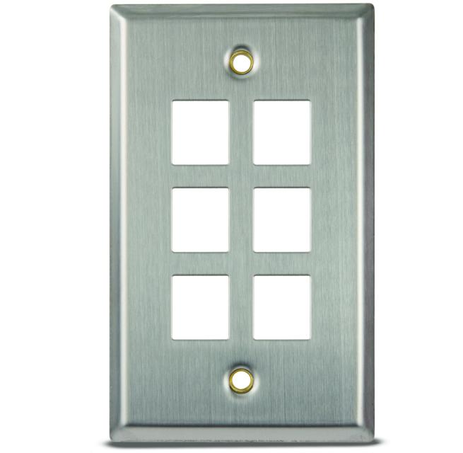 Leviton 43080-1S6 Wallplate 6-Port 1g - Stainless Steel Leviton 43080-1S6