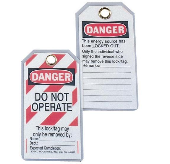 Ideal 44-833 Heavy-Duty Lockout Tags - Red Striped, 5 per Pack Ideal 44-833