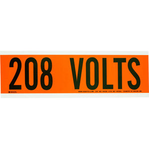 Brady 44106 "208 Volt" Repositional Vinyl Voltage Marker, BLK on ORA Brady 44106