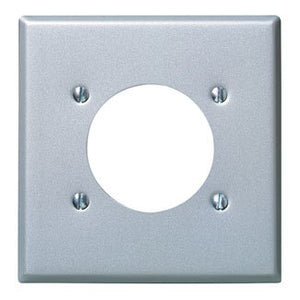 Leviton 4934 2-Gang Single Rcpt Wallplate, (1) 2.150" Hole, Alum Steel Leviton 4934