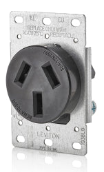 Leviton 5206-S10 50 Amp Flush Mount Receptacle, 125/250V, 10-50R, 3P3W, Non-Grounding Leviton 5206-S10