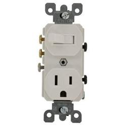 Leviton 5245-W Combination 3-Way Toggle Switch / Duplex Receptacle, 15A, White Leviton 5245-W