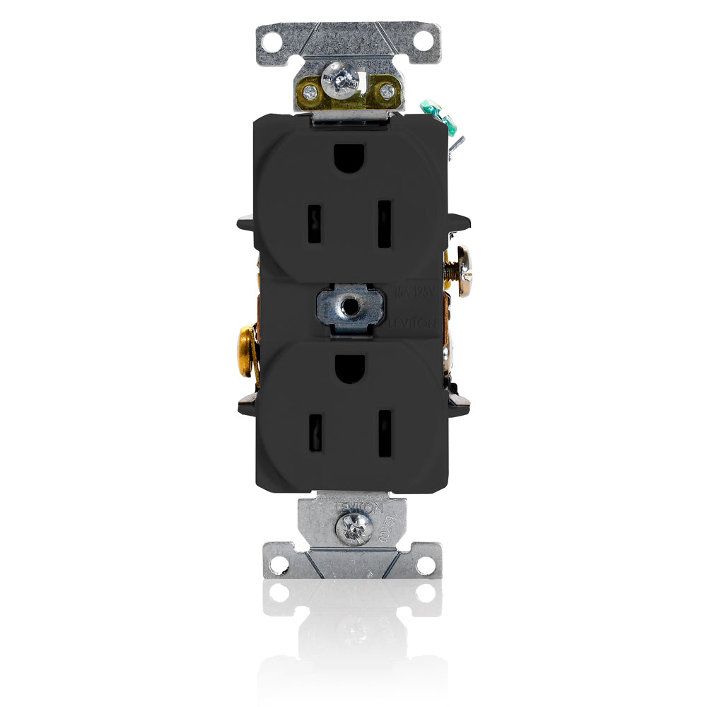Leviton 5252-E 15 Amp, 125 Volt, Narrow Body NEMA 5-15R, Black Leviton 5252-E