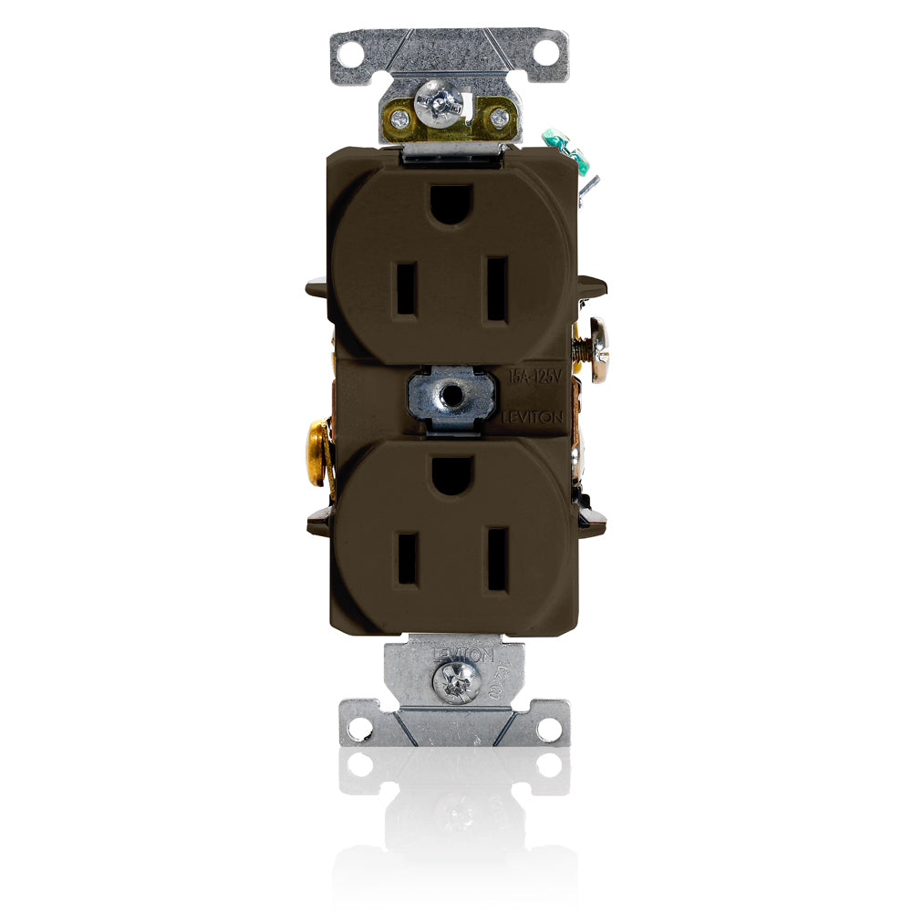 Leviton 5252 Duplex Receptacle, 15A, 125V, NEMA 5-15R, Brown, Narrow Leviton 5252