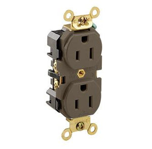 Leviton 5262 Duplex Receptacle, 15A, 125V, Brown, Extra Heavy Duty, Back/Side Wired Leviton 5262