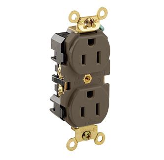 Leviton 5262 Duplex Receptacle, 15A, 125V, Brown, Extra Heavy Duty, Back/Side Wired Leviton 5262