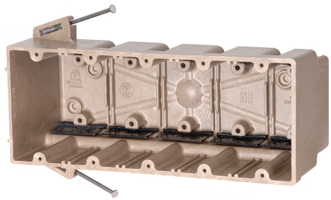 Allied Moulded 5305-NK Switch/Outlet Box, 5-Gang, Depth: 3-9/16