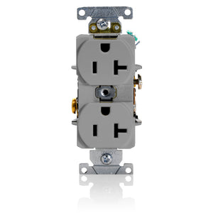 Leviton 5352-GY Duplex Receptacle, 20A, 125V, Narrow Body, Gray Leviton 5352-GY