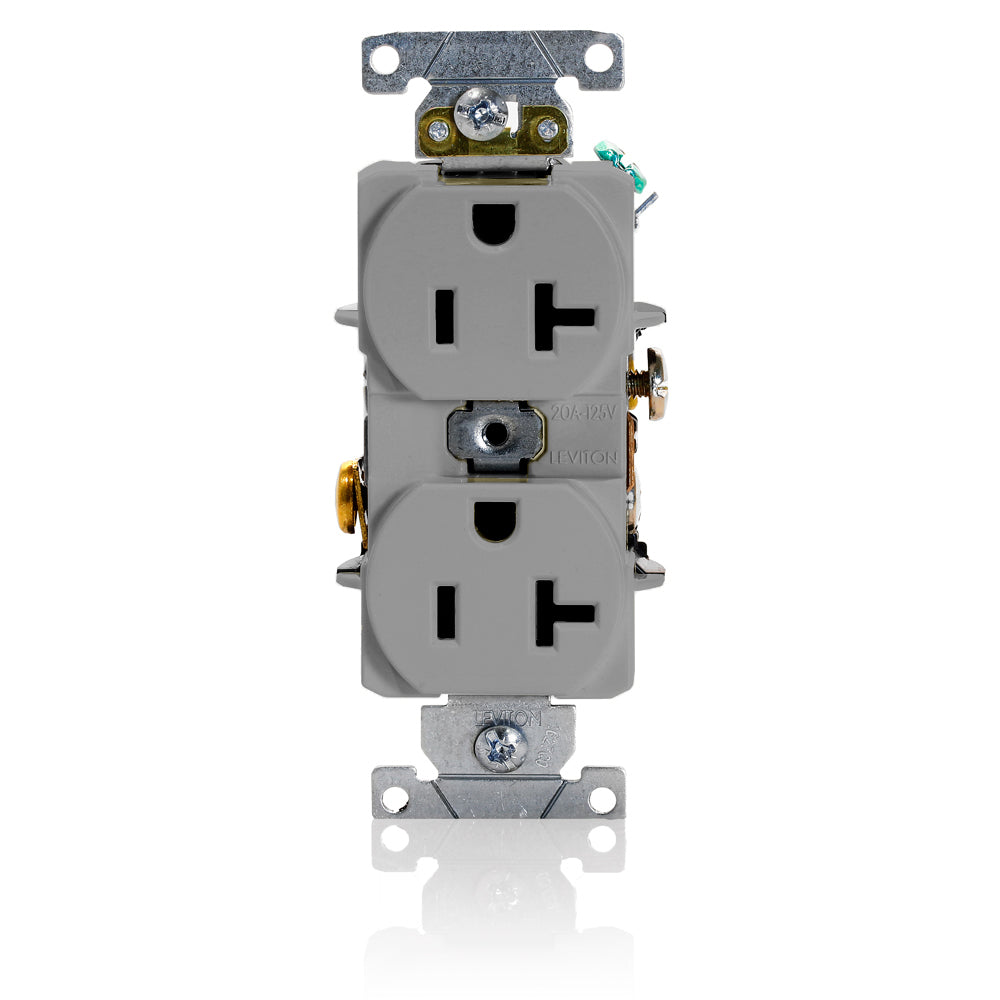 Leviton 5352-GY Duplex Receptacle, 20A, 125V, Narrow Body, Gray Leviton 5352-GY