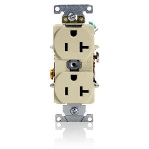 Leviton 5352-I Duplex Receptacle, 20A, 125Volt, Narrow, 5-20R, Ivory Leviton 5352-I