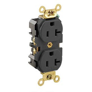 Leviton 5362-E Duplex Receptacle, 20A, 125V, Black, Heavy Duty, Back/Side Wired Leviton 5362-E